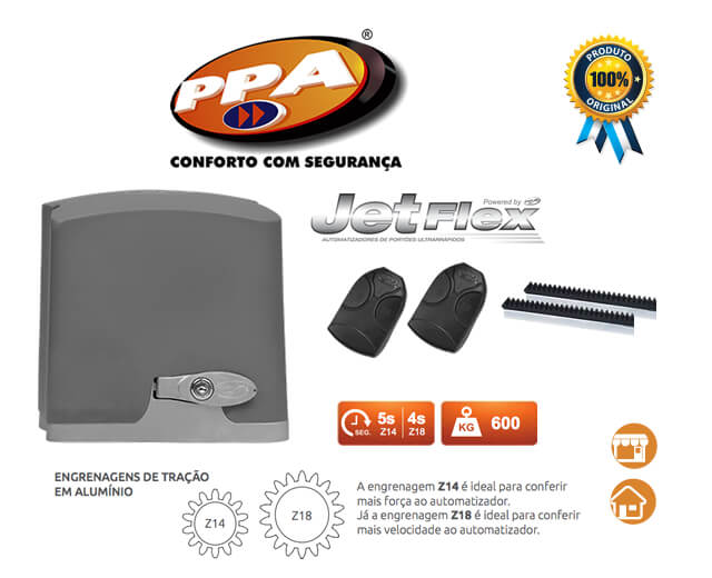 Kit Motor Portão Deslizante PPA DZ Rio R 500 Jet Flex 1/3 HP (Residência, Comércio) 4 e 5 segundos - EP-5025