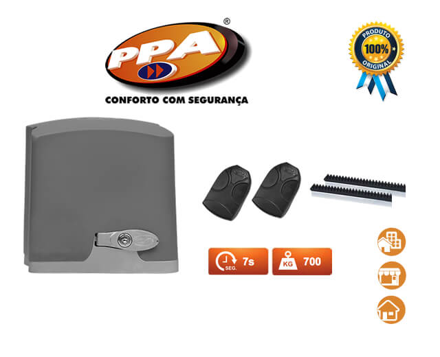 Kit Motor Portão Deslizante PPA DZ Rio R 700 SP 1/2 HP (Residência, Comércio, Condomínio) 7 segundos - EP-5026