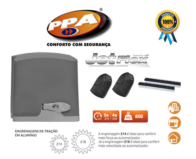 Kit Motor Portão Deslizante PPA DZ Rio R 700 Jet Flex 1/2 HP (Residência, Comércio, Condomínio) 4 e 5 segundos - EP-5027