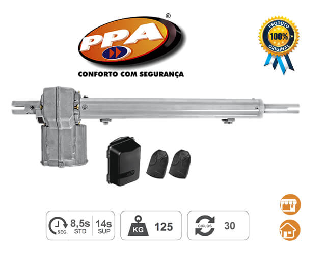 Kit Motor Portão Pivotante PPA<br> Piston 1/4 HP<br> <strong class='red-light'>(Residência, Comércio)</strong><br> <strong class='automacao-tempo-abertura'>8.5 e 14 segundos</strong> EP-5036