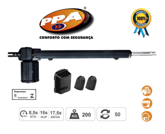 Kit Motor Portão Pivotante PPA<br> Piston Predial 1/3 HP<br> <strong class='red-light'>(Residência, Comércio, Condomínio)</strong><br> <strong class='automacao-tempo-abertura'>8.5, 16 e 17.5 segundos</strong> EP-5037