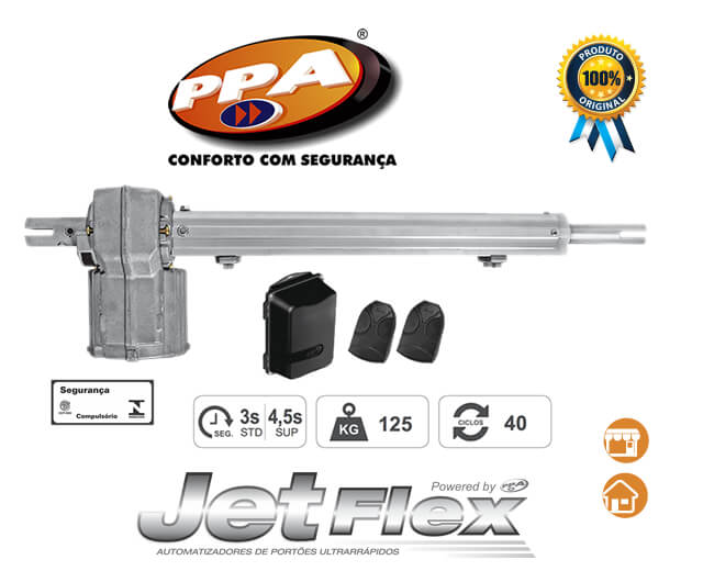 Kit Motor Portão Pivotante PPA<br> Piston JetFlex 1/4 HP<br> <strong class='red-light'>(Residência, Comércio)</strong><br> <strong class='automacao-tempo-abertura'>3.5 e 4 segundos</strong> EP-5039